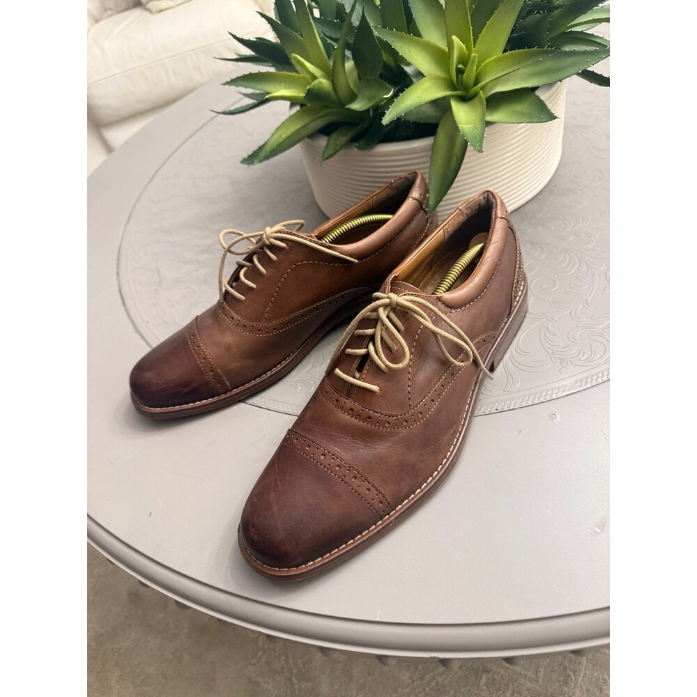 Men's Brown Leather Cap Toe Oxford Dress Shoes Rich Brown Sz 10